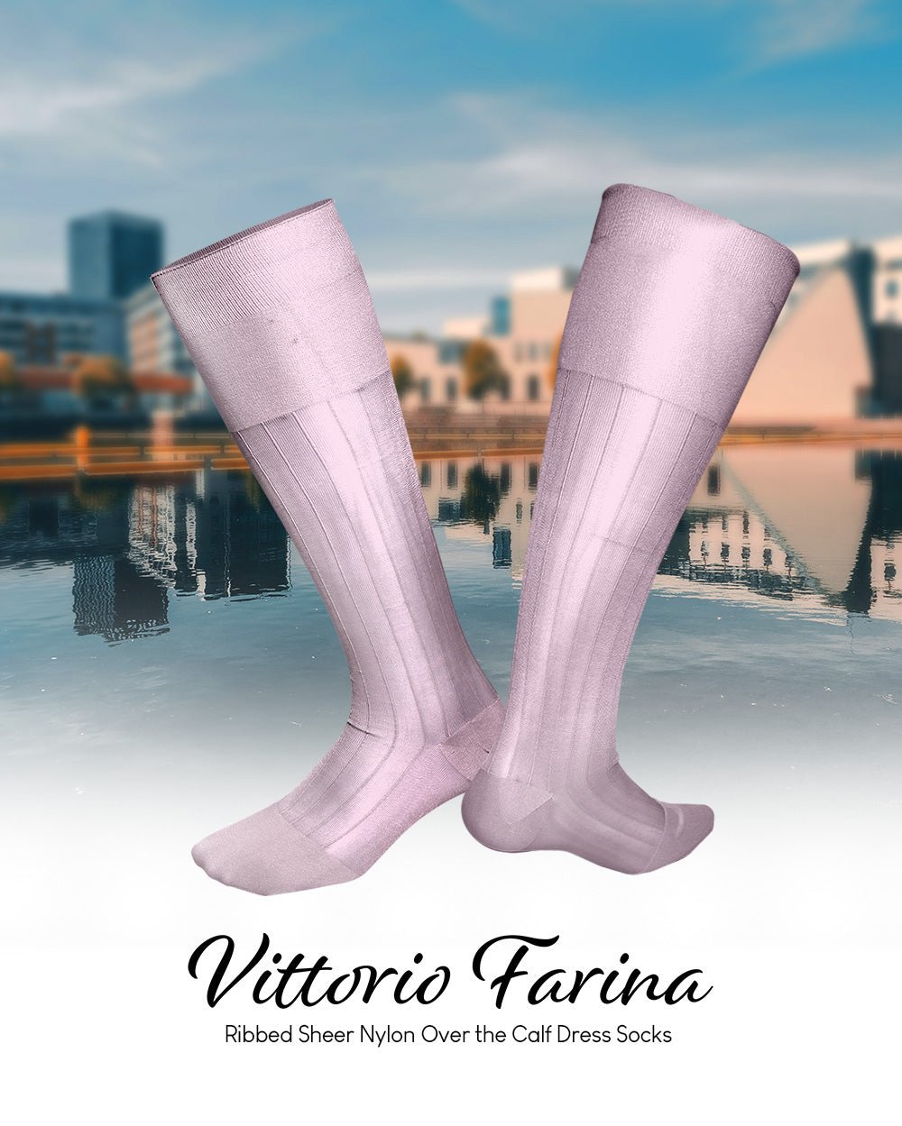 Vittorio Farina Men's Ribbed Shear Nylon Over The Calf Dress Socks - Suits You Sir - Pink - 12