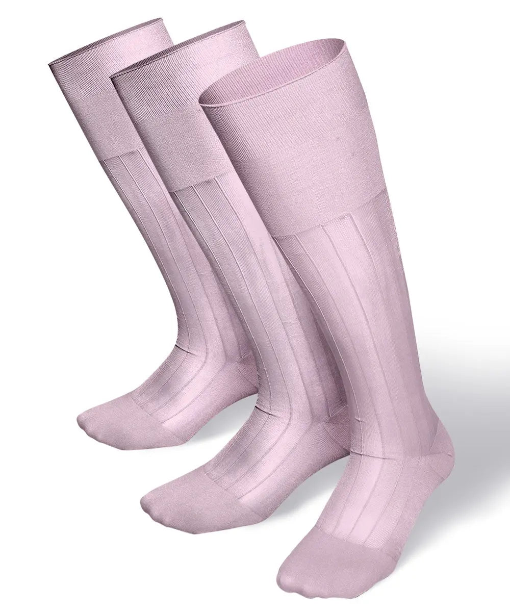 Vittorio Farina Men's Ribbed Shear Nylon Over The Calf Dress Socks - Suits You Sir - Pink - 3