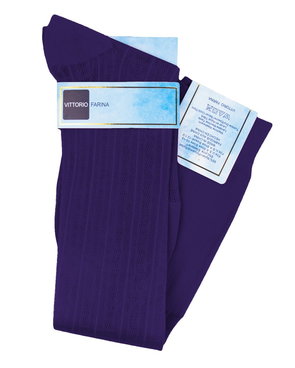 Vittorio Farina Men's Ribbed Shear Nylon Over The Calf Dress Socks - Suits You Sir - Purple - 12