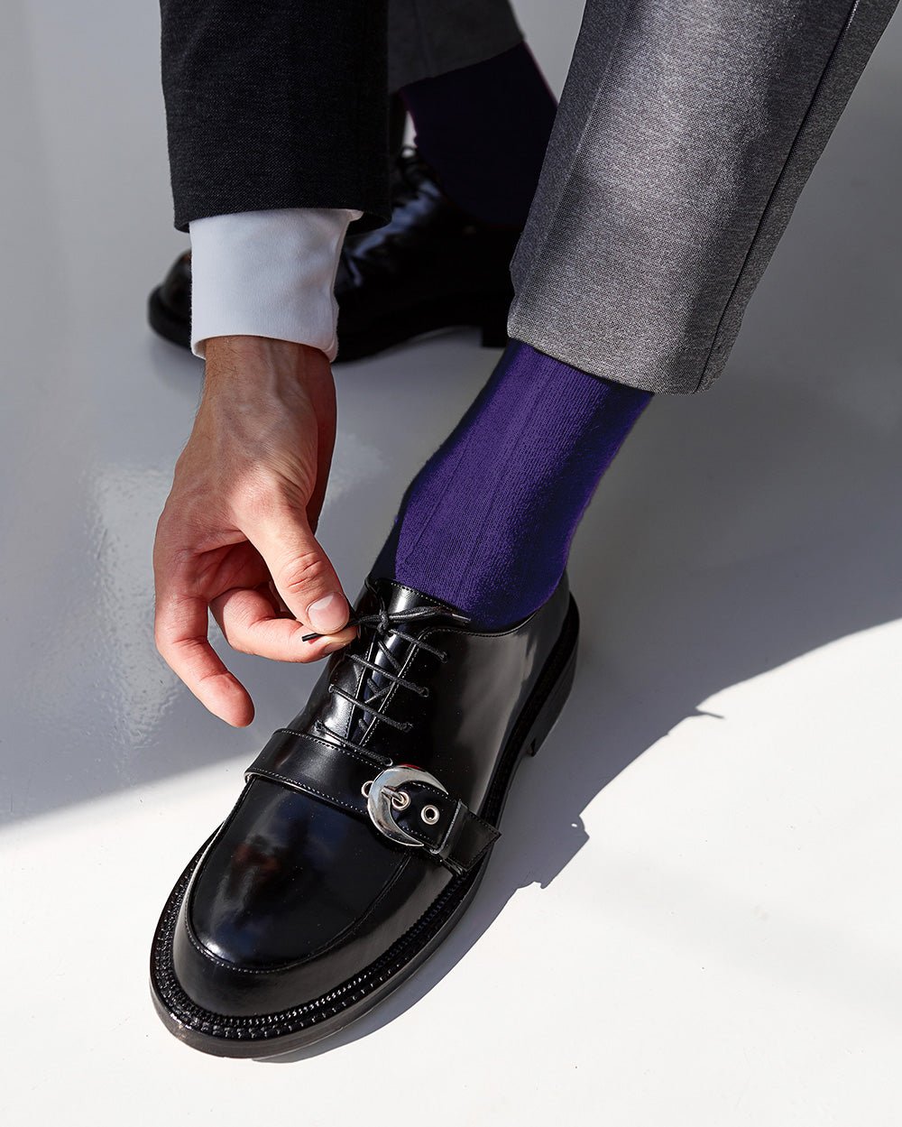 Vittorio Farina Men's Ribbed Shear Nylon Over The Calf Dress Socks - Suits You Sir - Purple - 12