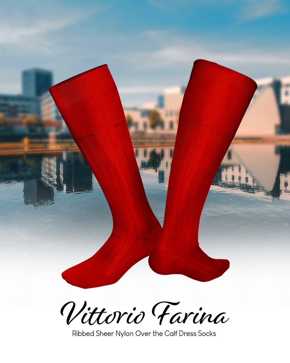 Vittorio Farina Men's Ribbed Shear Nylon Over The Calf Dress Socks - Suits You Sir - Red - 12