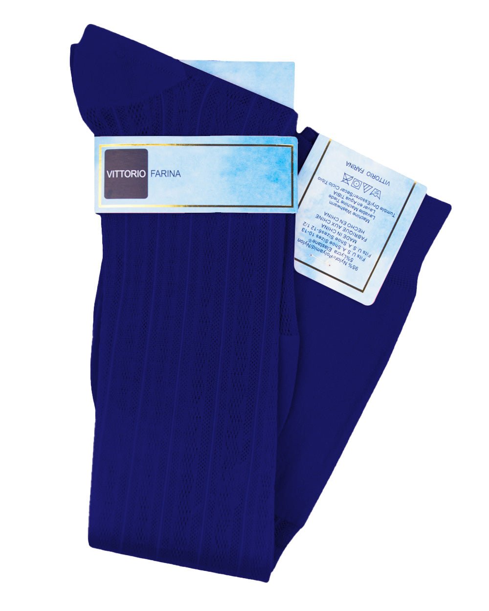 Vittorio Farina Men's Ribbed Shear Nylon Over The Calf Dress Socks - Suits You Sir - Royal Blue - 12