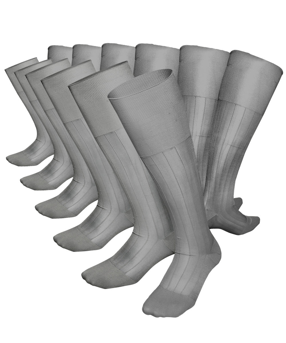 Vittorio Farina Men's Ribbed Shear Nylon Over The Calf Dress Socks - Suits You Sir - Silver - 12