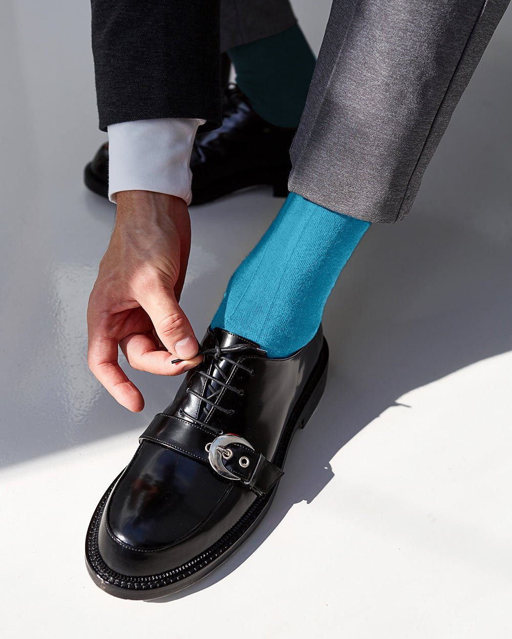 Vittorio Farina Men's Ribbed Shear Nylon Over The Calf Dress Socks - Suits You Sir - Sky Blue - 12