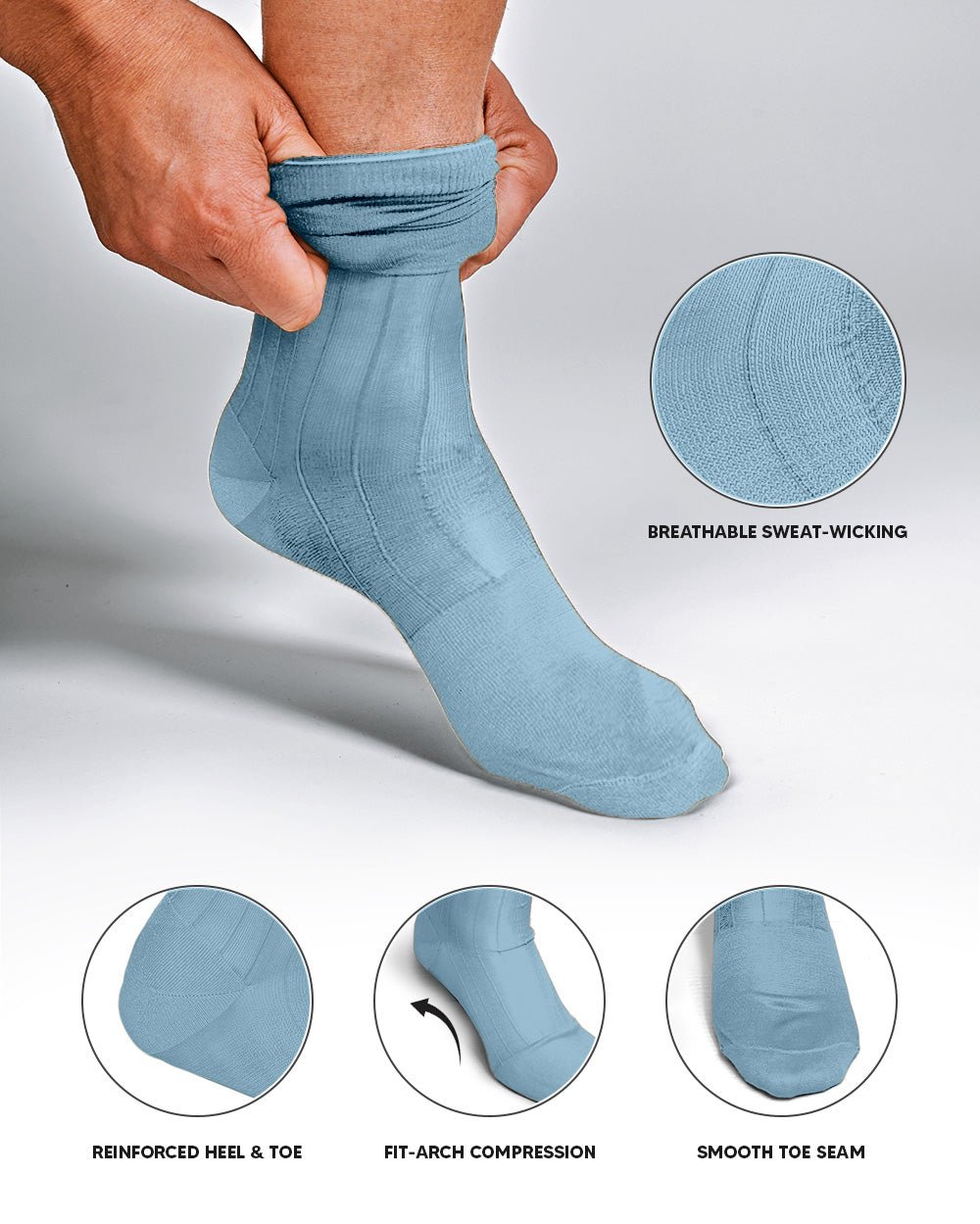 Vittorio Farina Men's Ribbed Shear Nylon Over The Calf Dress Socks - Suits You Sir - Sky Blue - 12