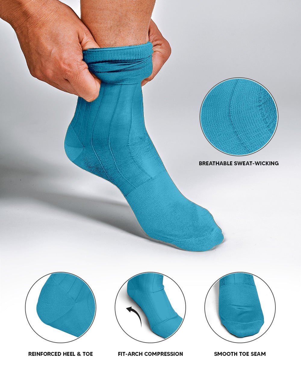 Vittorio Farina Men's Ribbed Shear Nylon Over The Calf Dress Socks - Suits You Sir - Sky Blue - 12