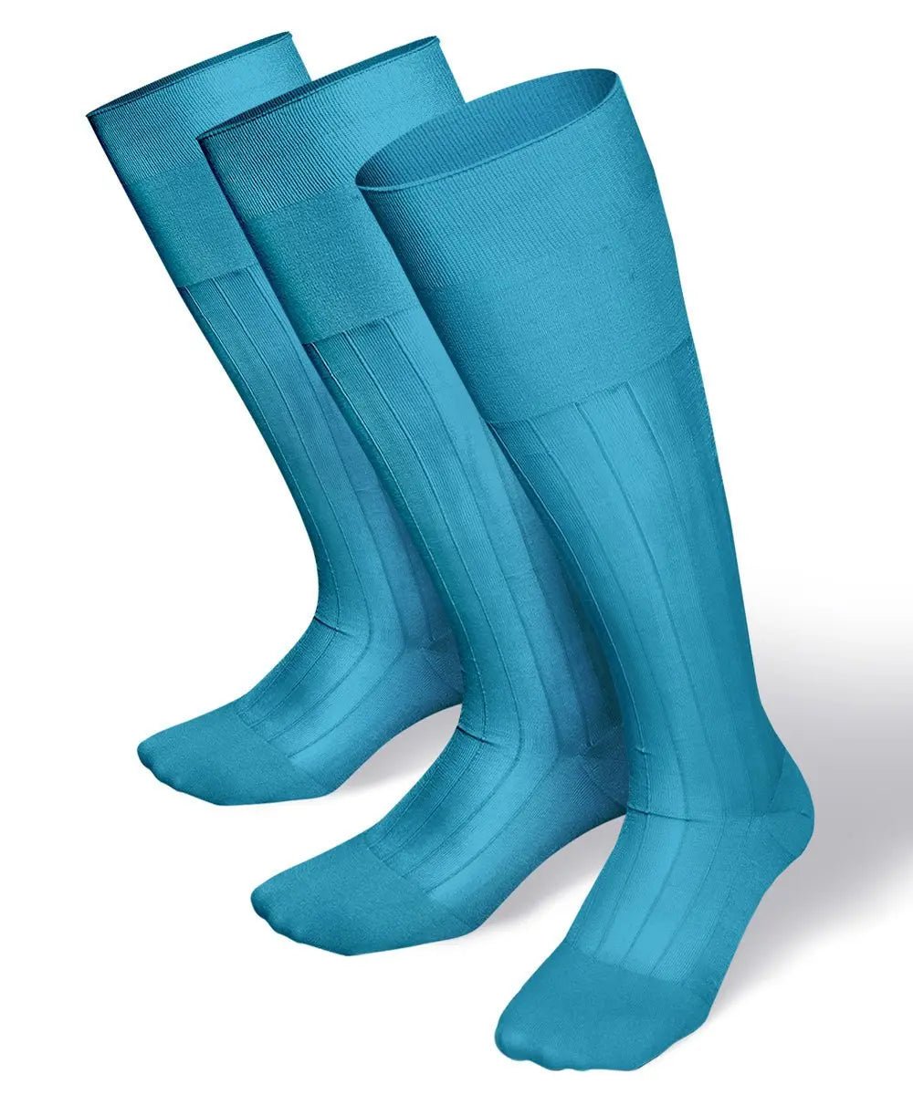 Vittorio Farina Men's Ribbed Shear Nylon Over The Calf Dress Socks - Suits You Sir - Sky Blue - 3