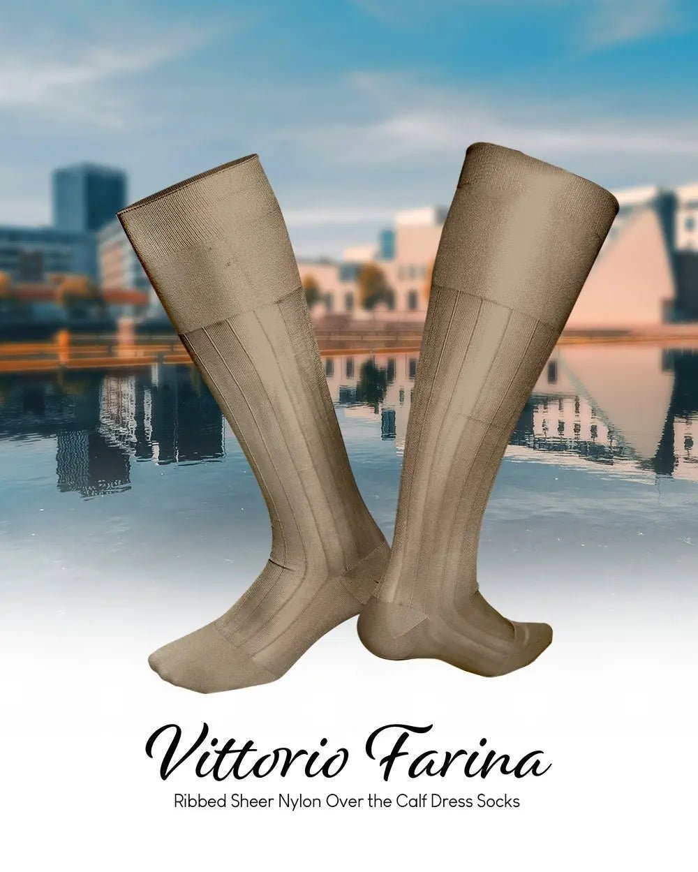 Vittorio Farina Men's Ribbed Shear Nylon Over The Calf Dress Socks - Suits You Sir - Sky Blue - 3
