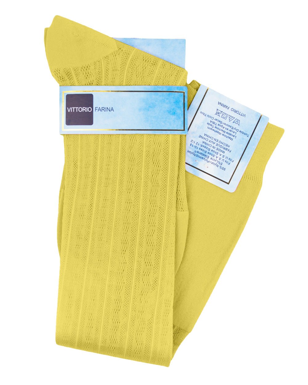 Vittorio Farina Men's Ribbed Shear Nylon Over The Calf Dress Socks - Suits You Sir - Yellow - 12