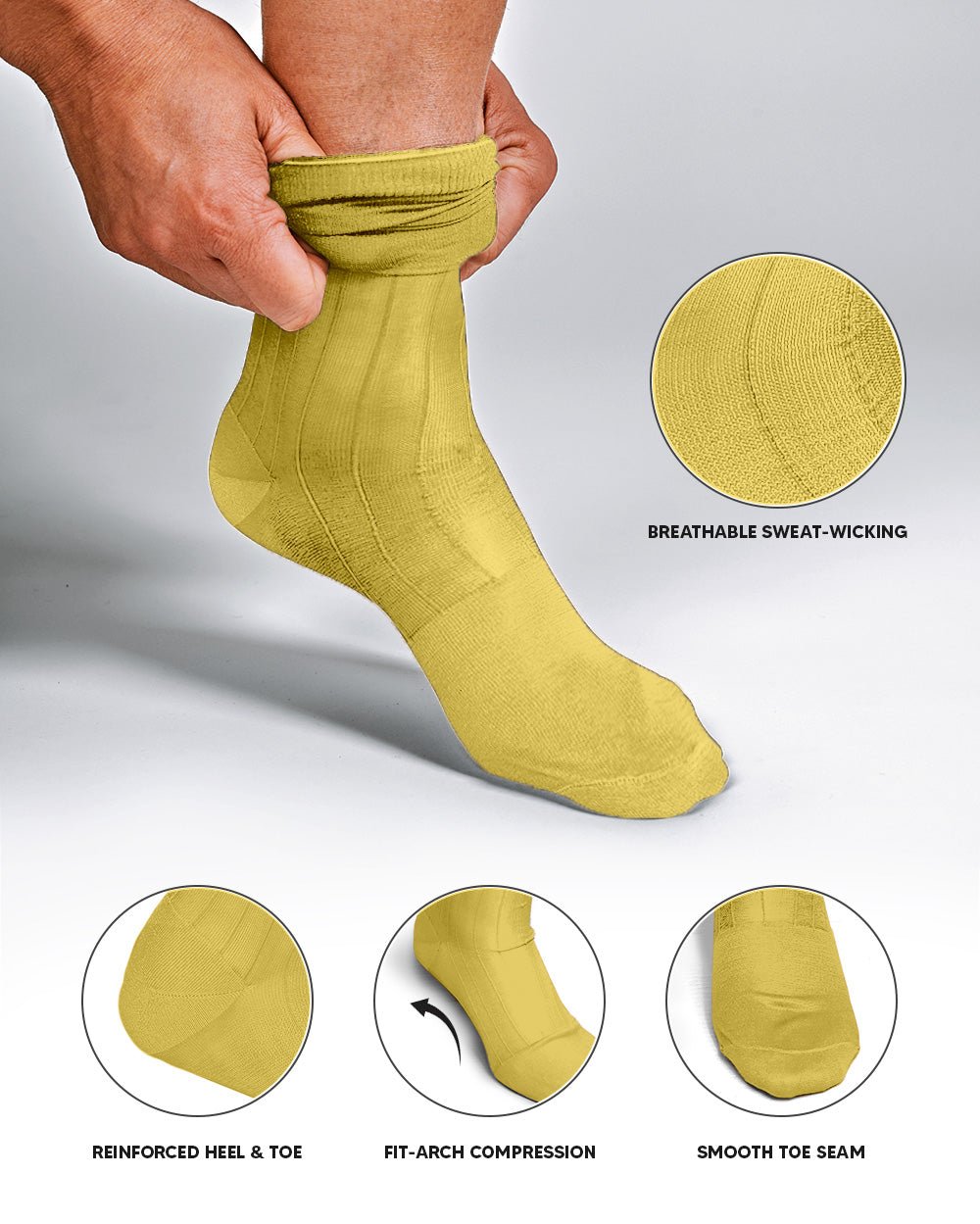 Vittorio Farina Men's Ribbed Shear Nylon Over The Calf Dress Socks - Suits You Sir - Yellow - 12