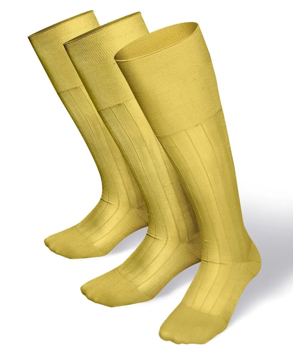 Vittorio Farina Men's Ribbed Shear Nylon Over The Calf Dress Socks - Suits You Sir - Yellow - 3
