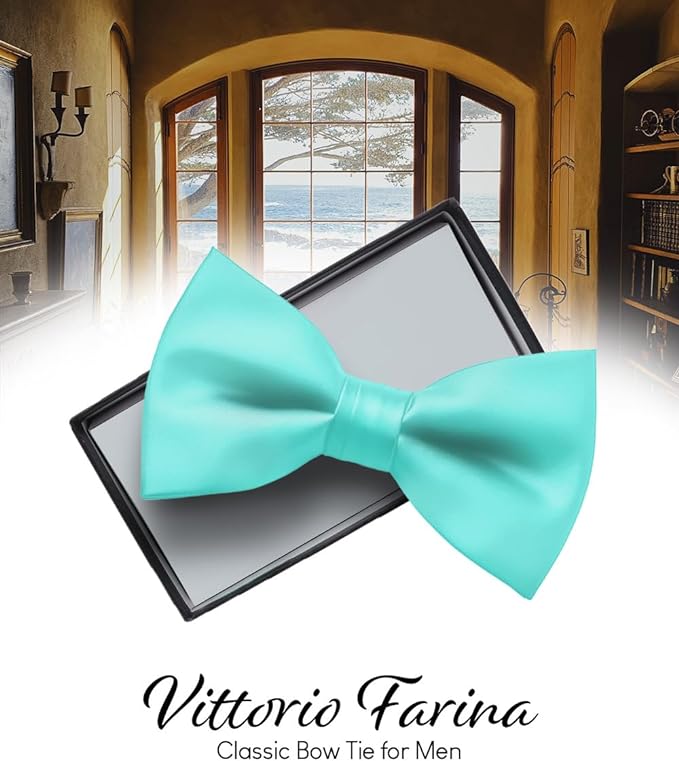Vittorio Farina Men's Satin Bow Tie in Gift Box - Suits You Sir - Aqua -