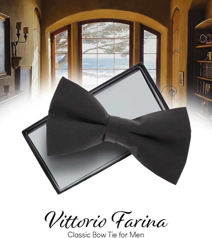 Vittorio Farina Men's Satin Bow Tie in Gift Box - Suits You Sir - Black -