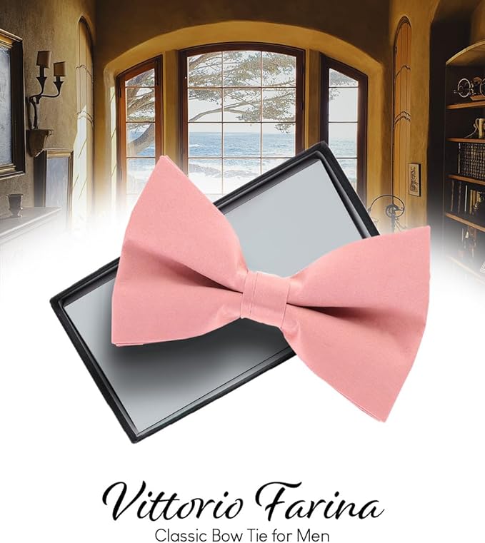 Vittorio Farina Men's Satin Bow Tie in Gift Box - Suits You Sir - Blush -