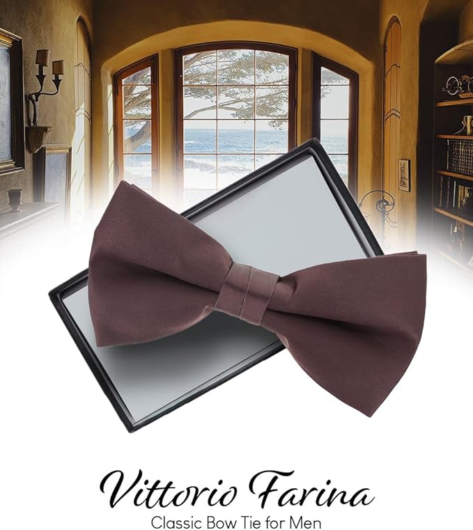 Vittorio Farina Men's Satin Bow Tie in Gift Box - Suits You Sir - Brown -