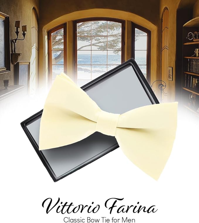 Vittorio Farina Men's Satin Bow Tie in Gift Box - Suits You Sir - Navy Blue -