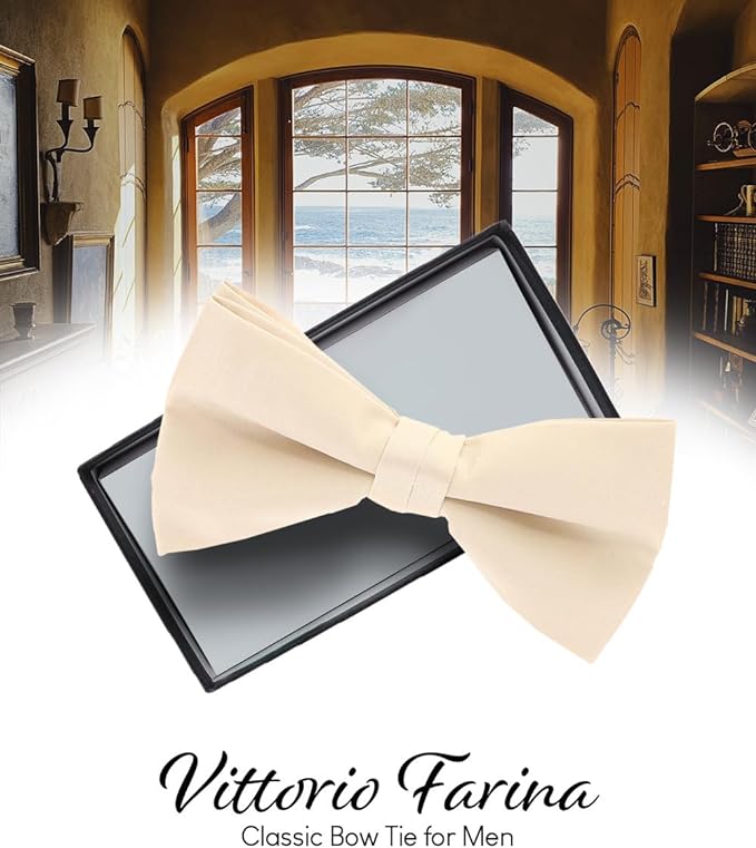 Vittorio Farina Men's Satin Bow Tie in Gift Box - Suits You Sir - Taupe -