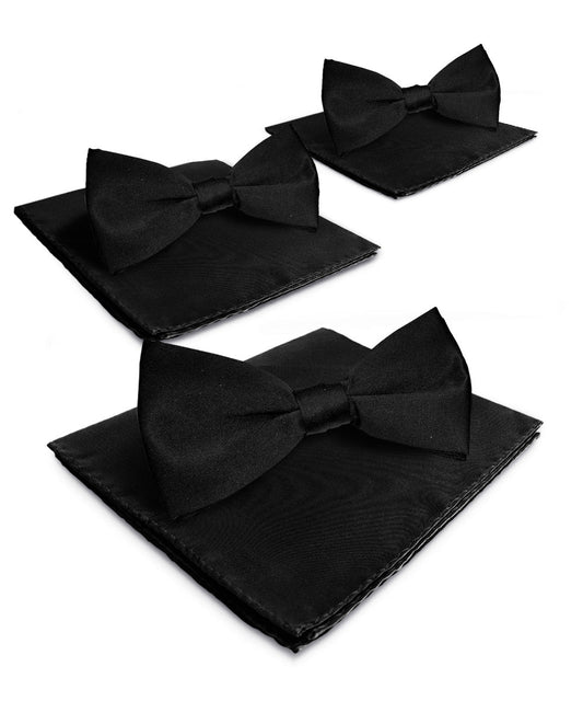 Vittorio Farina Men's Satin Bow Tie & Pocket Square in Gift Box (Multipack) - Suits You Sir - Black -