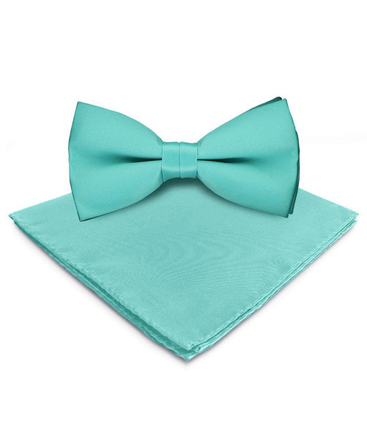 Vittorio Farina Men's Satin Bow Tie & Pocket Square in Gift Box - Suits You Sir - Aqua -