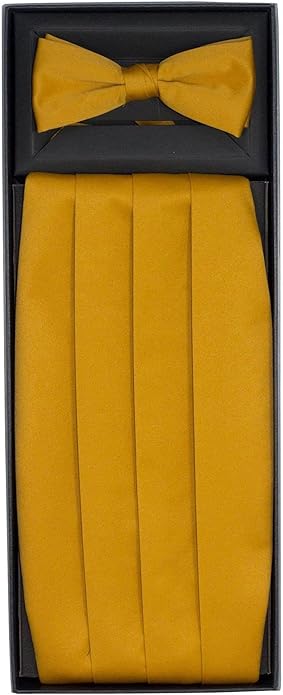 Vittorio Farina Men's Satin Cummerbund, Bow Tie and Pocket Square Set in Gift Box - Suits You Sir - Gold -