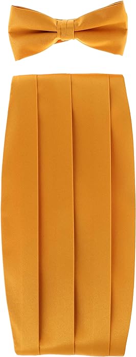 Vittorio Farina Men's Satin Cummerbund, Bow Tie and Pocket Square Set in Gift Box - Suits You Sir - Gold -