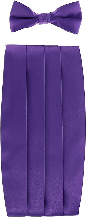 Vittorio Farina Men's Satin Cummerbund, Bow Tie and Pocket Square Set in Gift Box - Suits You Sir - Purple -