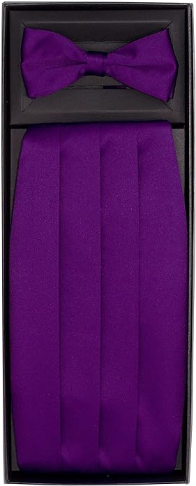 Vittorio Farina Men's Satin Cummerbund, Bow Tie and Pocket Square Set in Gift Box - Suits You Sir - Purple -