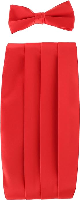 Vittorio Farina Men's Satin Cummerbund, Bow Tie and Pocket Square Set in Gift Box - Suits You Sir - Red -