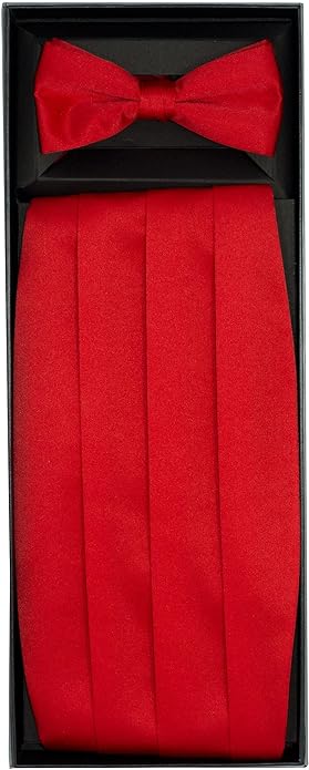 Vittorio Farina Men's Satin Cummerbund, Bow Tie and Pocket Square Set in Gift Box - Suits You Sir - Red -