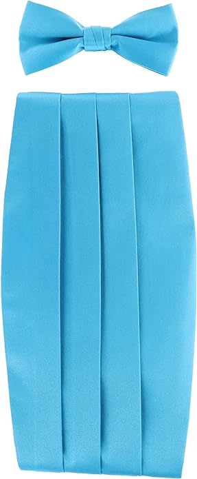 Vittorio Farina Men's Satin Cummerbund, Bow Tie and Pocket Square Set in Gift Box - Suits You Sir - Turquoise -