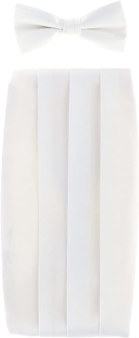 Vittorio Farina Men's Satin Cummerbund, Bow Tie and Pocket Square Set in Gift Box - Suits You Sir - White -