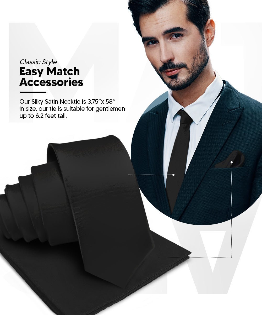 Vittorio Farina Men's Satin Necktie & Pocket Square (Multipack) - Suits You Sir - Black -