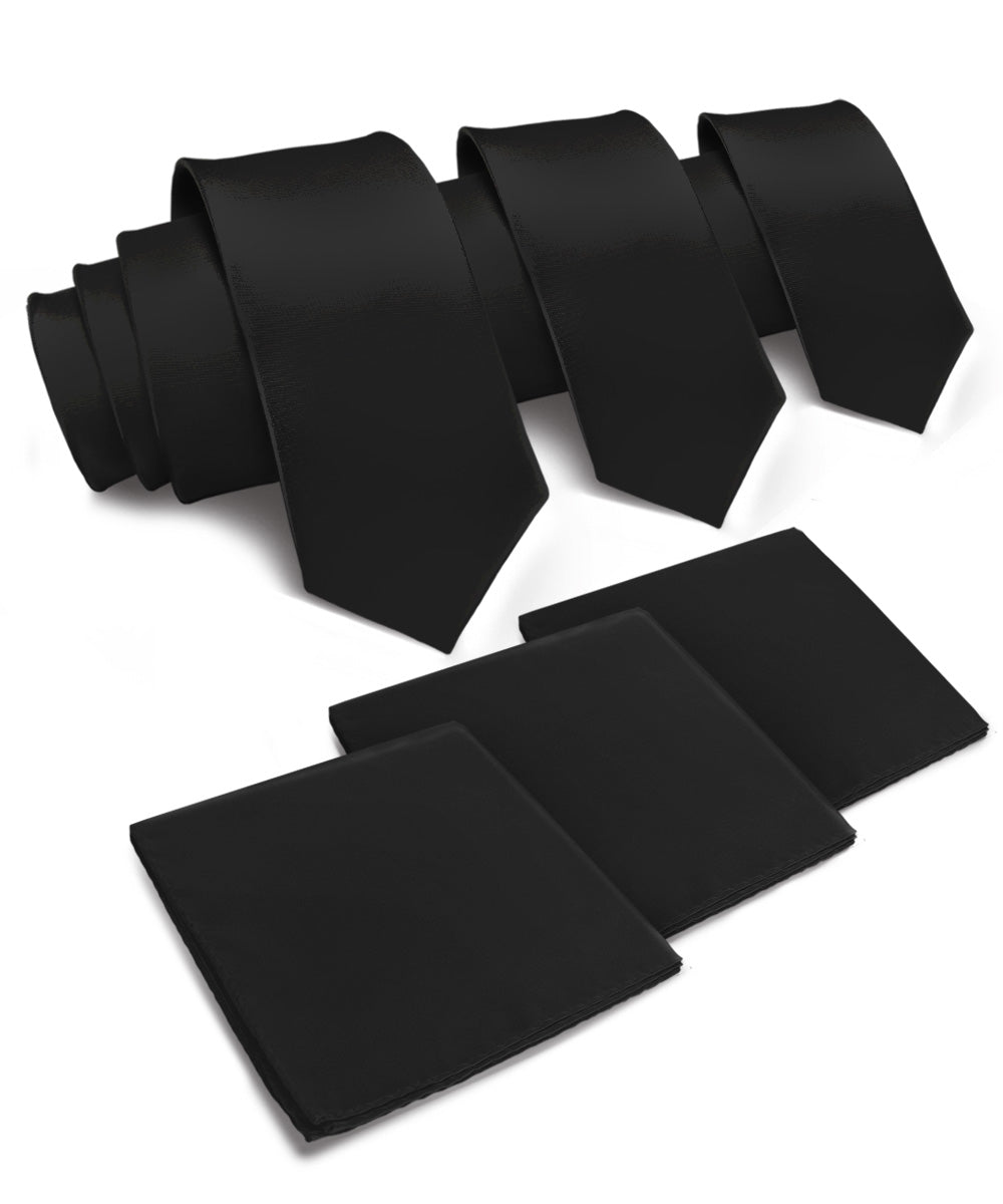 Vittorio Farina Men's Satin Necktie & Pocket Square (Multipack) - Suits You Sir - Black -