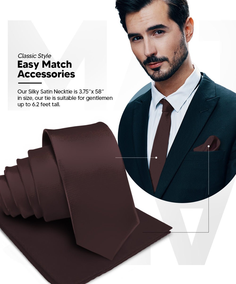 Vittorio Farina Men's Satin Necktie & Pocket Square (Multipack) - Suits You Sir - Brown/Mustard/Burnt Orange -