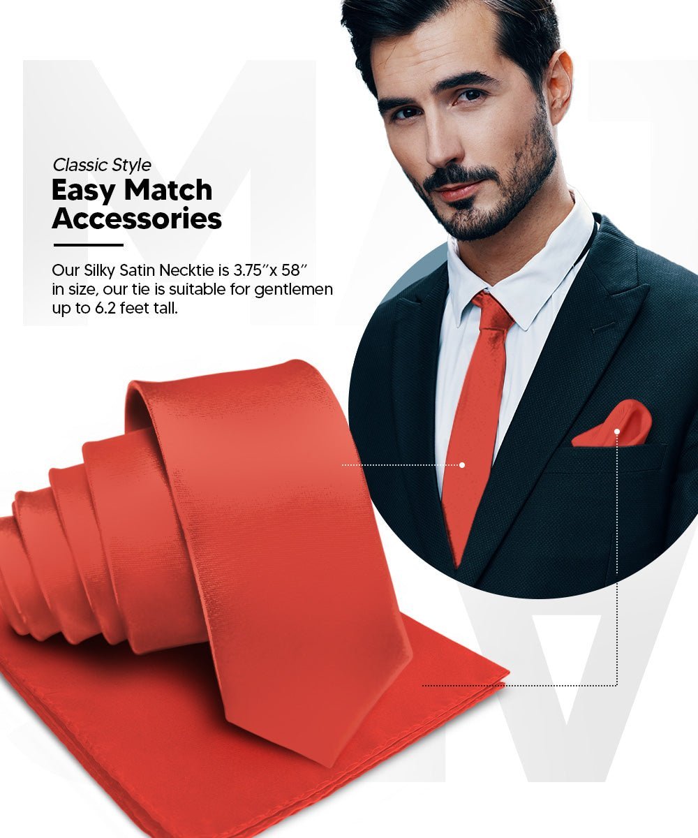 Vittorio Farina Men's Satin Necktie & Pocket Square (Multipack) - Suits You Sir - Brown/Mustard/Burnt Orange/Rust Red/Navy Blue -