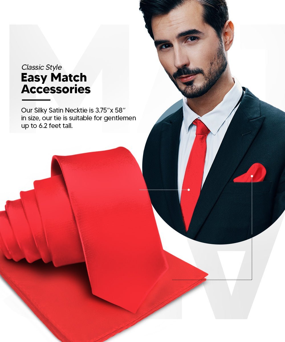 Vittorio Farina Men's Satin Necktie & Pocket Square (Multipack) - Suits You Sir - Red -