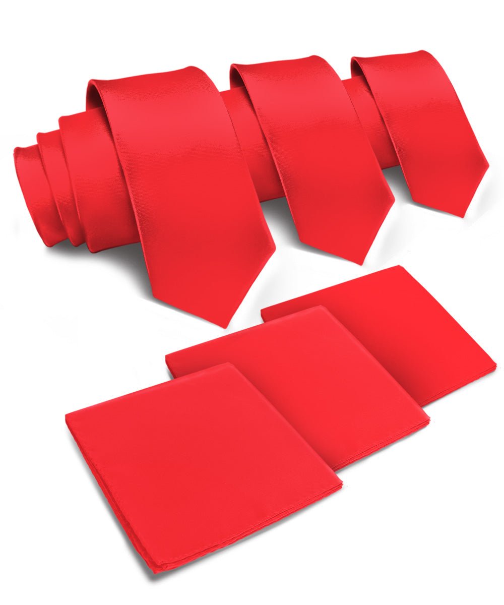 Vittorio Farina Men's Satin Necktie & Pocket Square (Multipack) - Suits You Sir - Red -