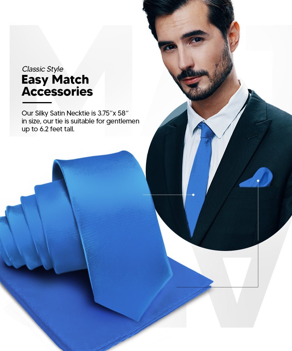 Vittorio Farina Men's Satin Necktie & Pocket Square (Multipack) - Suits You Sir - Royal Blue -