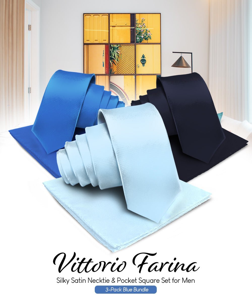 Vittorio Farina Men's Satin Necktie & Pocket Square (Multipack) - Suits You Sir - Royal Blue -