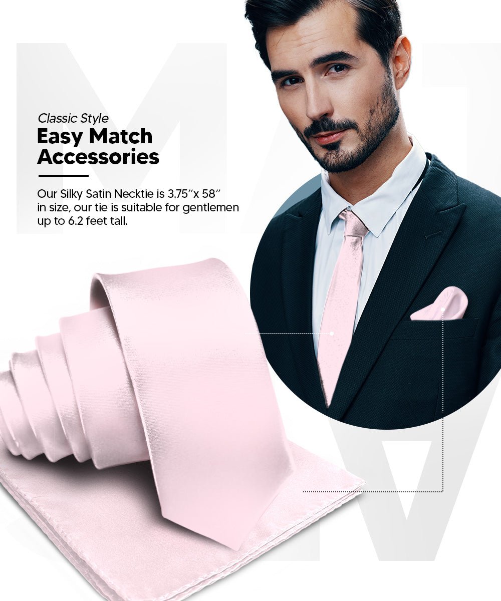 Vittorio Farina Men's Satin Necktie & Pocket Square (Multipack) - Suits You Sir - Sky Blue/Pink/Lavender -