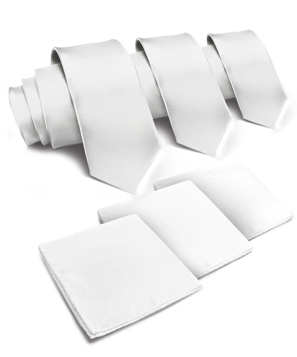 Vittorio Farina Men's Satin Necktie & Pocket Square (Multipack) - Suits You Sir - White -