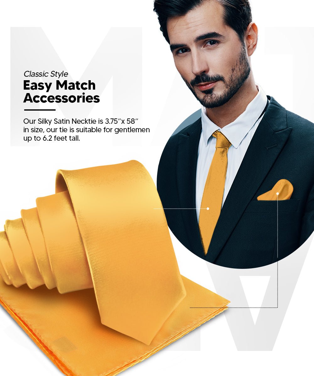 Vittorio Farina Men's Satin Necktie & Pocket Square - Suits You Sir - Amber -