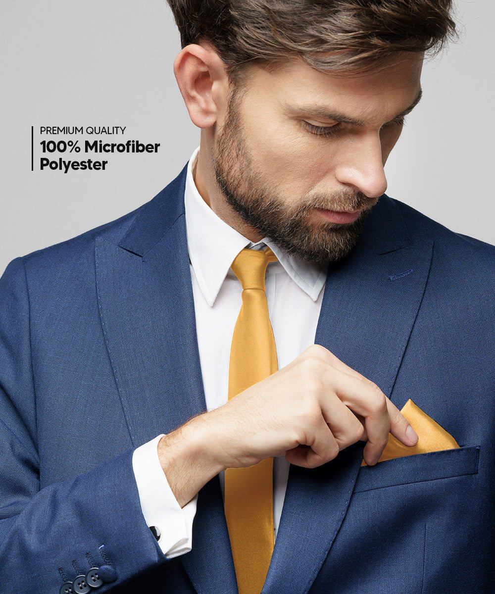 Vittorio Farina Men's Satin Necktie & Pocket Square - Suits You Sir - Amber -
