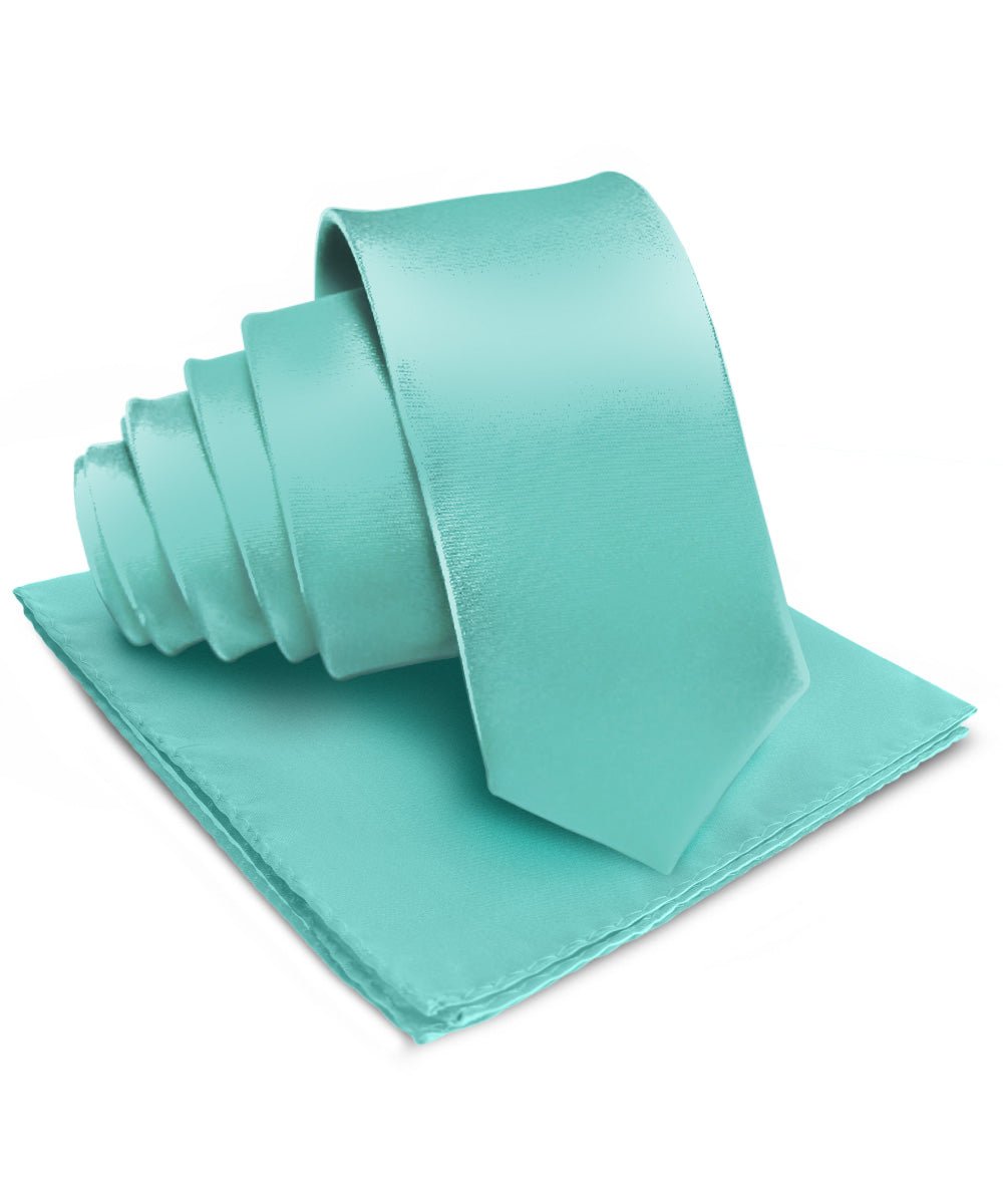 Vittorio Farina Men's Satin Necktie & Pocket Square - Suits You Sir - Aqua -