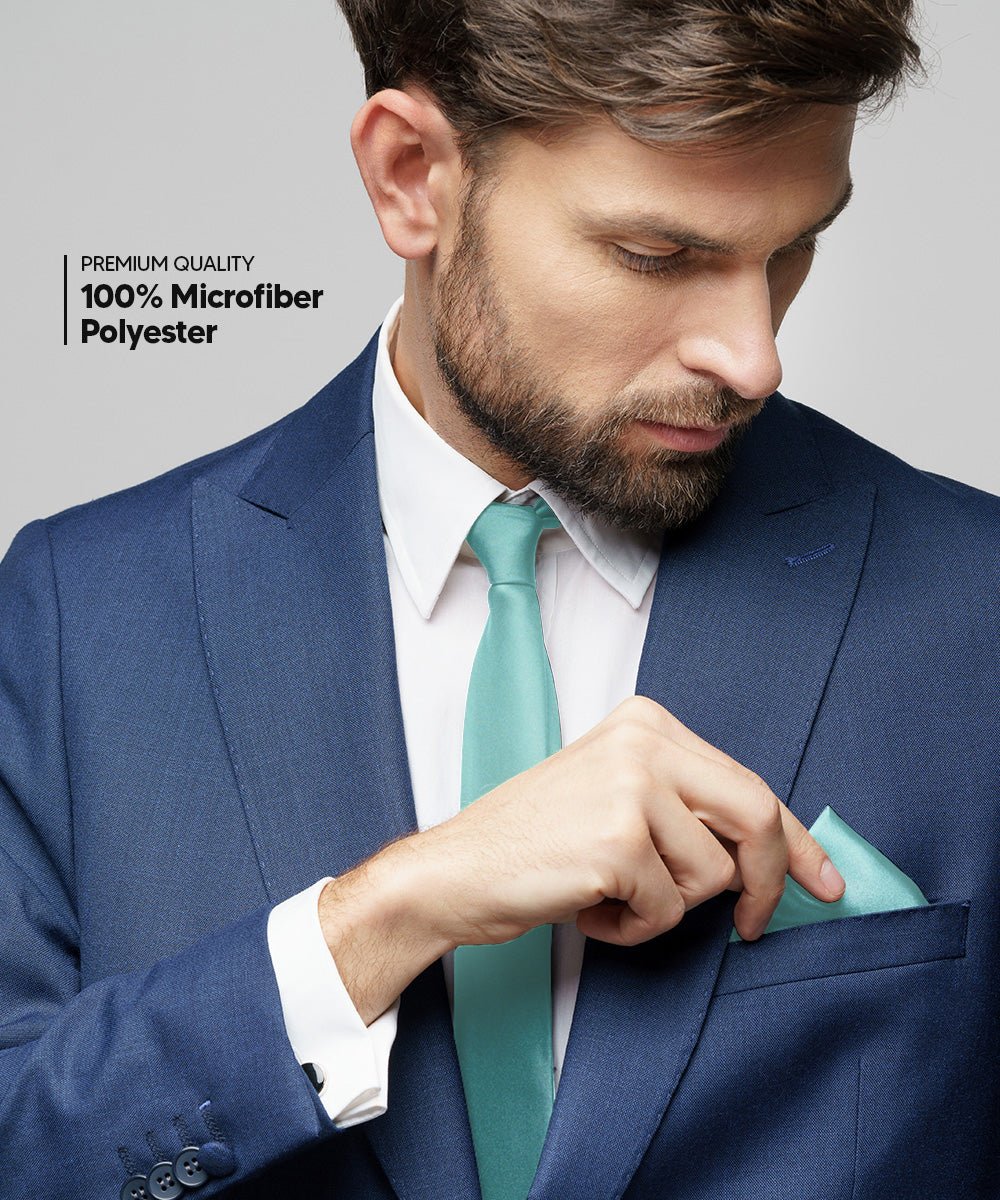 Vittorio Farina Men's Satin Necktie & Pocket Square - Suits You Sir - Aqua -