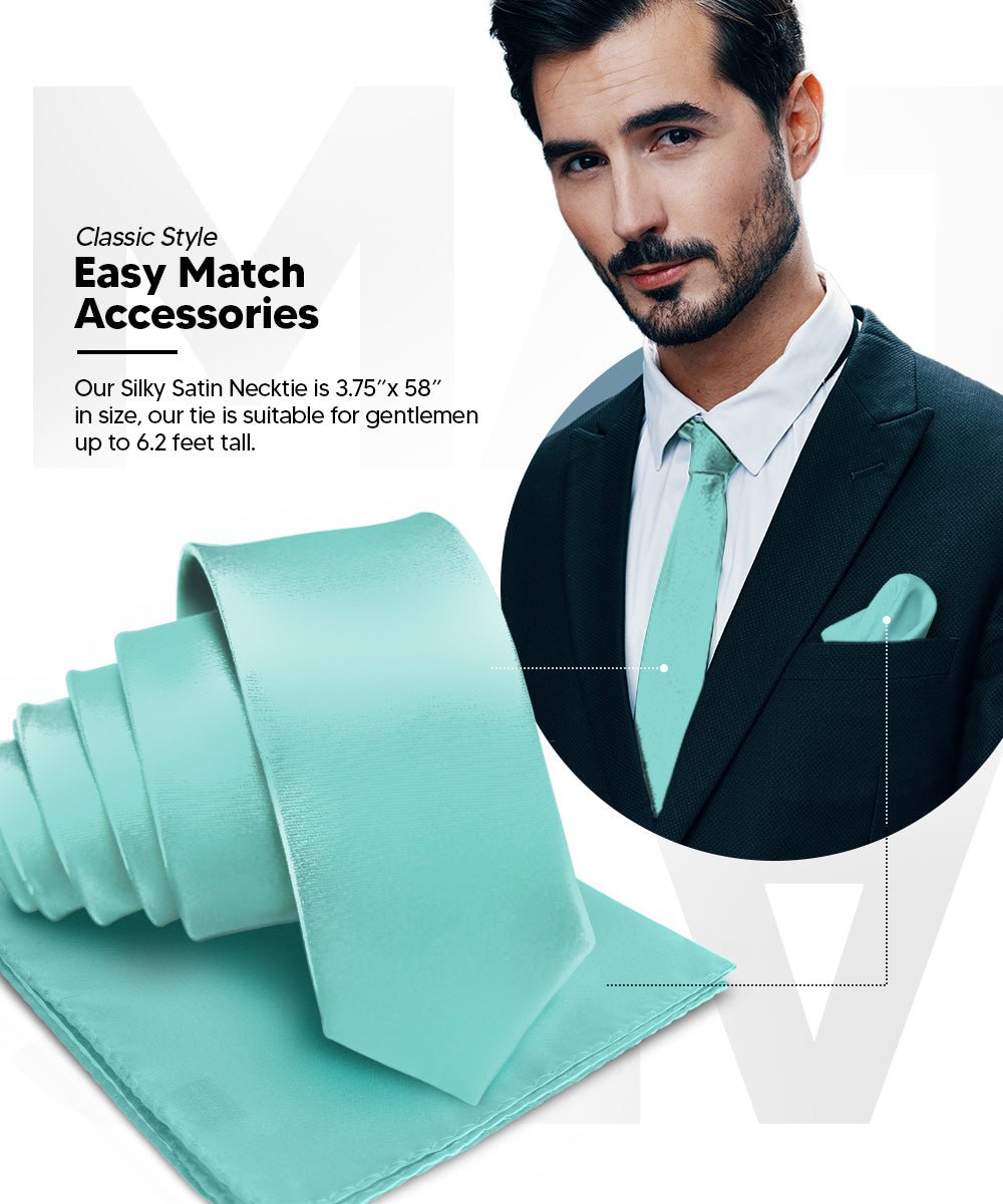 Vittorio Farina Men's Satin Necktie & Pocket Square - Suits You Sir - Aqua -