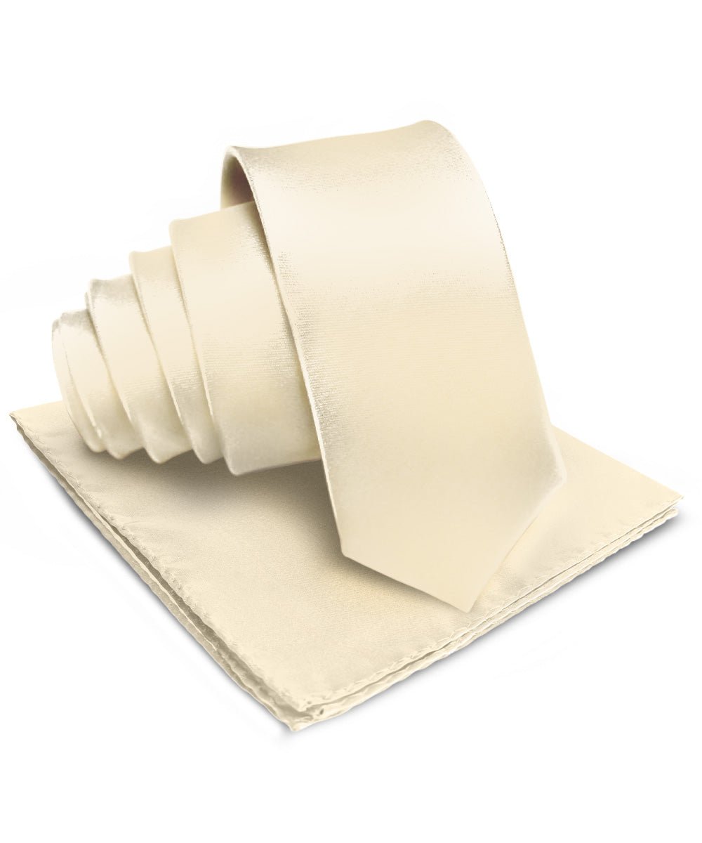 Vittorio Farina Men's Satin Necktie & Pocket Square - Suits You Sir - Beige -