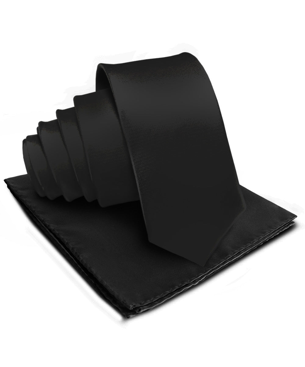 Vittorio Farina Men's Satin Necktie & Pocket Square - Suits You Sir - Black -