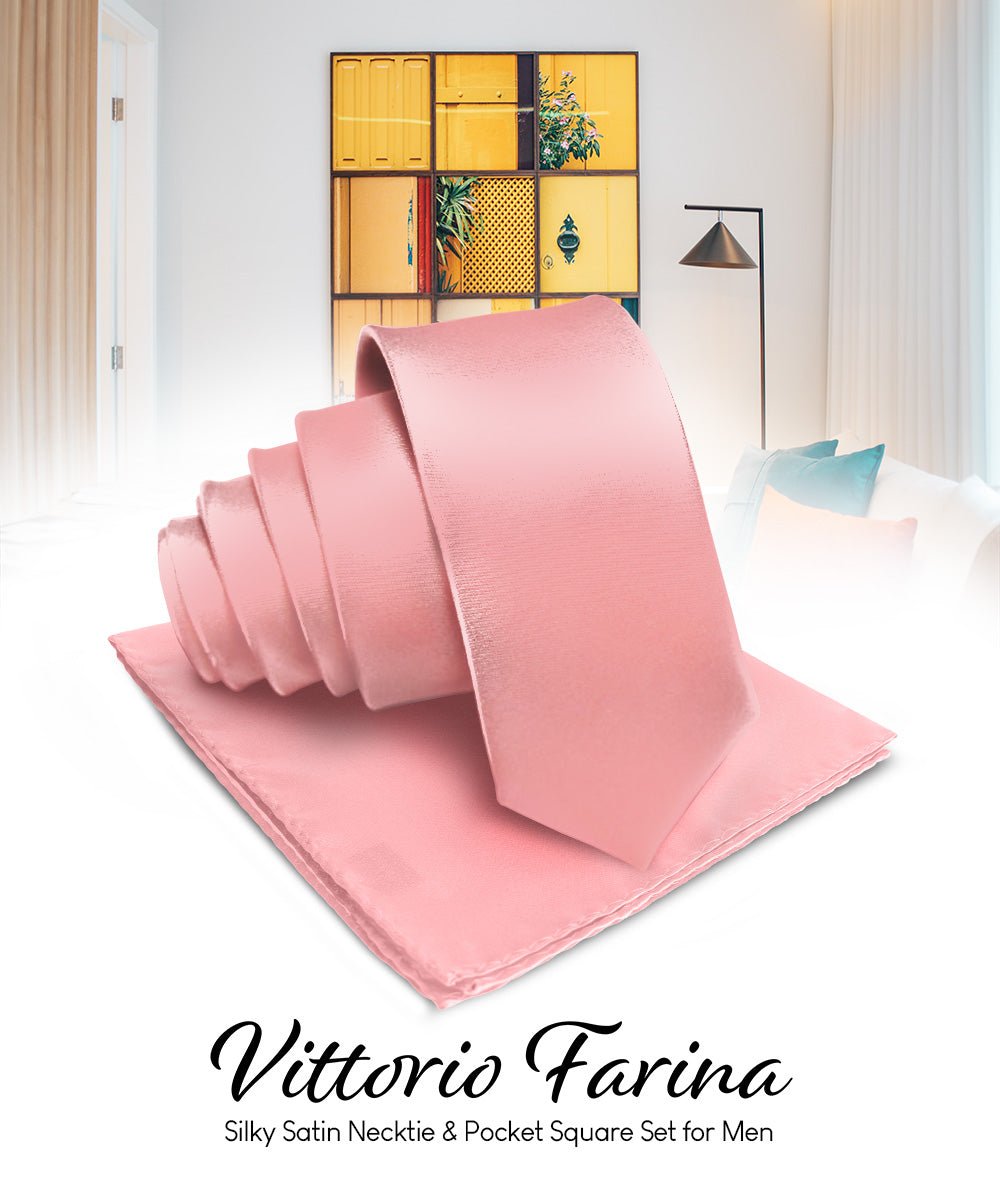 Vittorio Farina Men's Satin Necktie & Pocket Square - Suits You Sir - Blush -