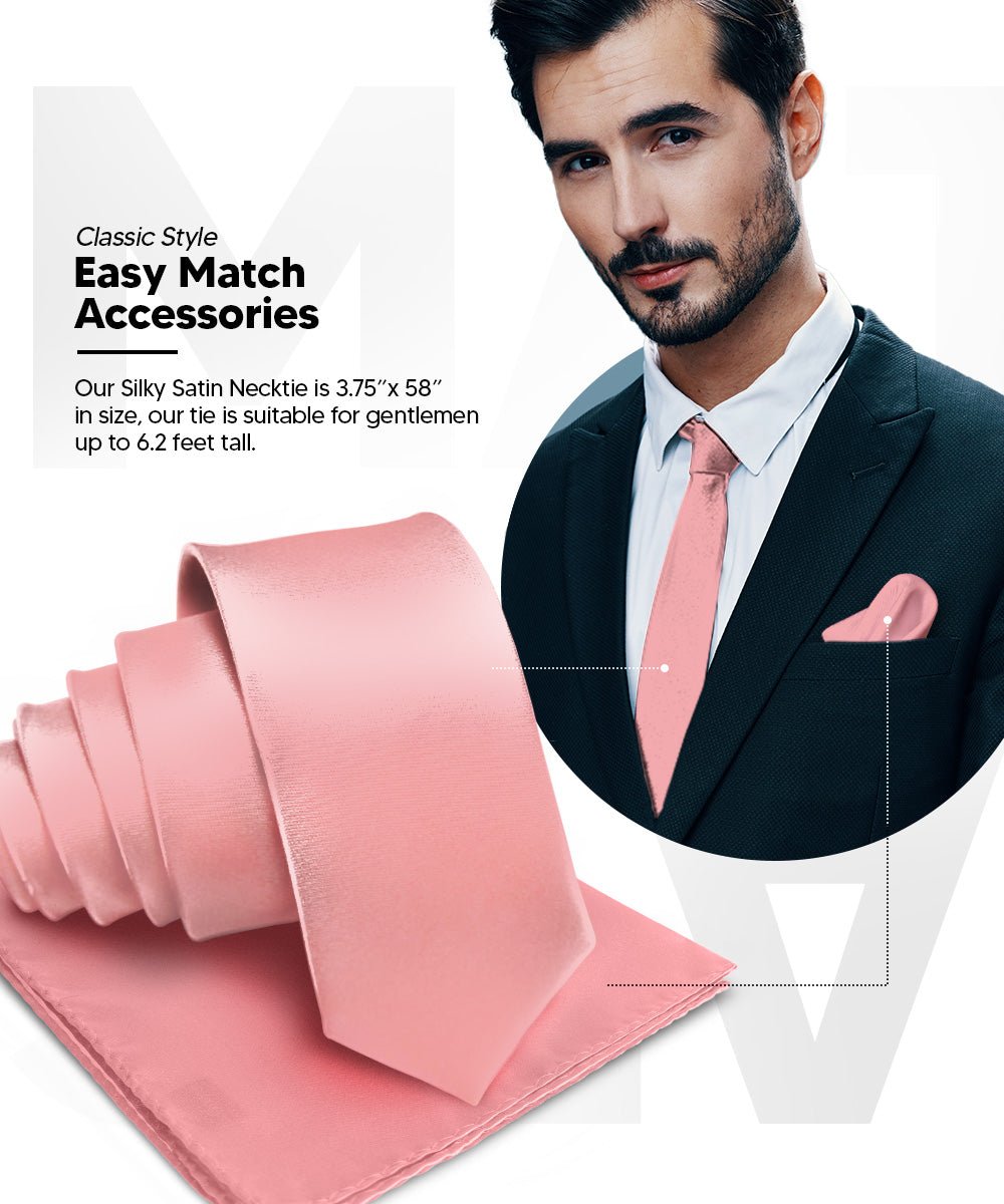 Vittorio Farina Men's Satin Necktie & Pocket Square - Suits You Sir - Blush -